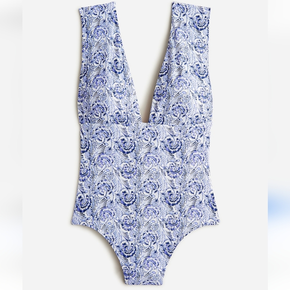 J. Crew Blue and White Patterned One Piece Swimsuit